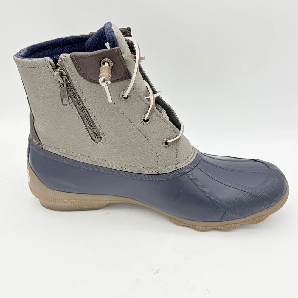 Sperry Saltwater Duck‎ Boots Womens 9 Navy Grey Waterproof Leather Boots Utility